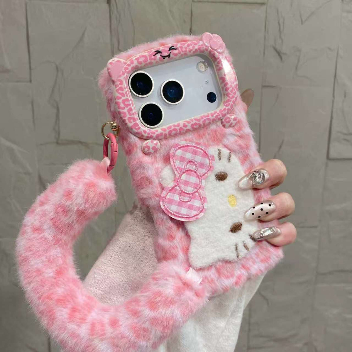 Pink hello kitty fur case