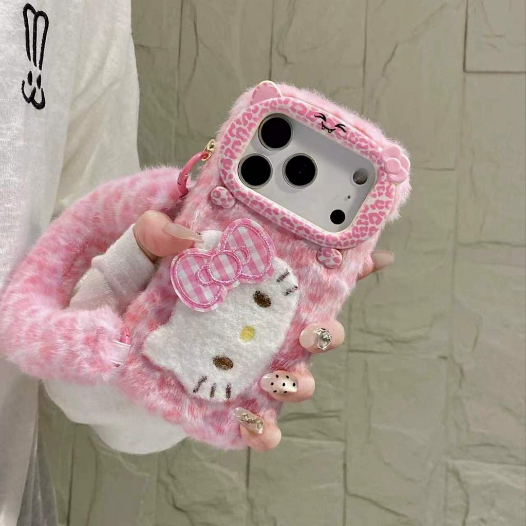 Pink hello kitty fur case